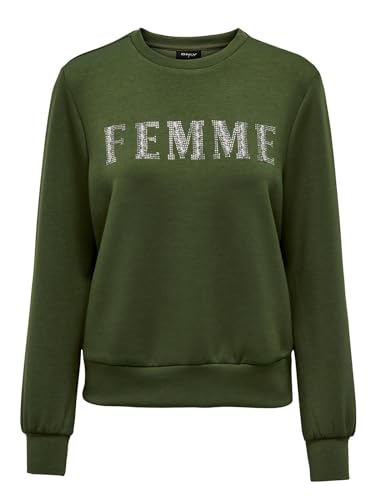 ONLY Damen Sweatshirt ONLMayra Pullover mit Glitzerprint 15307793 Winter Moss Femme L von ONLY