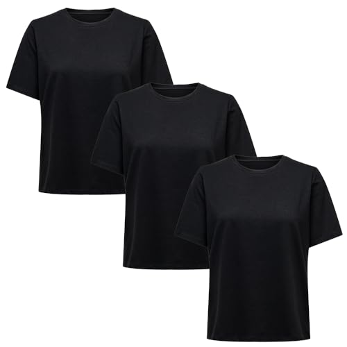 ONLY Damen T-Shirt 3er Pack Rundhals ONLONLY Regular Fit Basic Shirt XS S M L XL (DE/NL/SE/PL, Alphanumerisch, XL, Regular, Regular, Schwarz) von ONLY