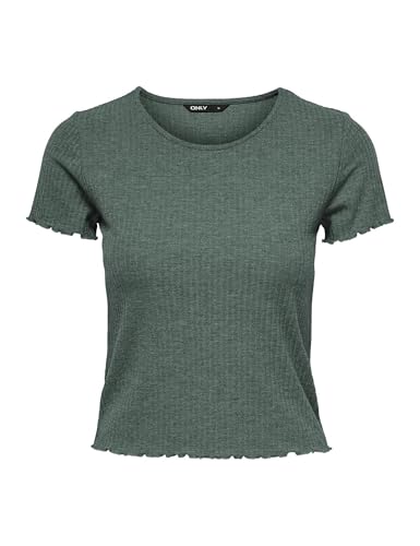 ONLY Damen T-Shirt ONLEMMA Short XS S M L XL Schwarz Weiß Rundhals gerippt, Größe:XL, Farbe:Balsam Green Melange 15201206 von ONLY