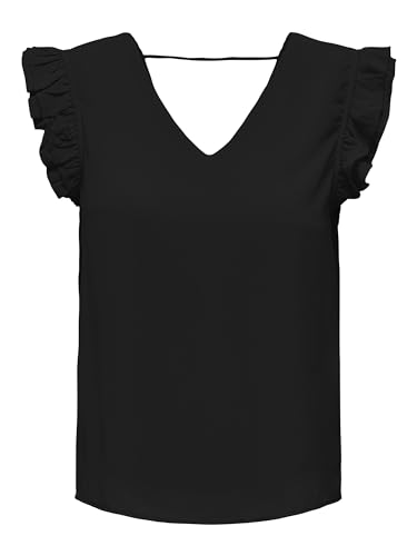 ONLY Damen T-Shirt ONLSTAR Life S/S Frill String TOP PTM (DE/NL/SE/PL, Alphanumerisch, S, Regular, Regular, Black) von ONLY