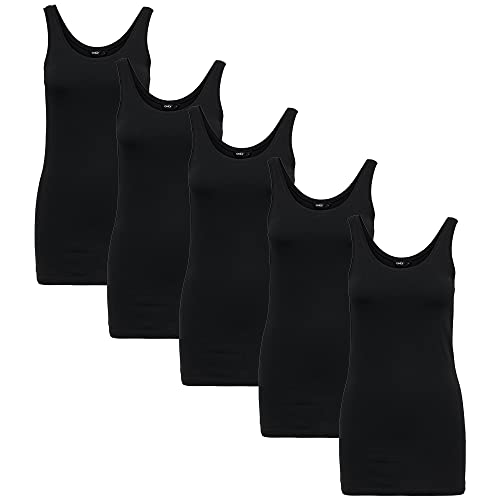 ONLY Tank Top Lang, Schwarz/Weiß, 95% Baumwolle, 5% Elasthan, 1er - 5er Pack (DE/NL/SE/PL, Alphanumerisch, XXL, Regular, Regular, 5, Schwarz) von ONLY