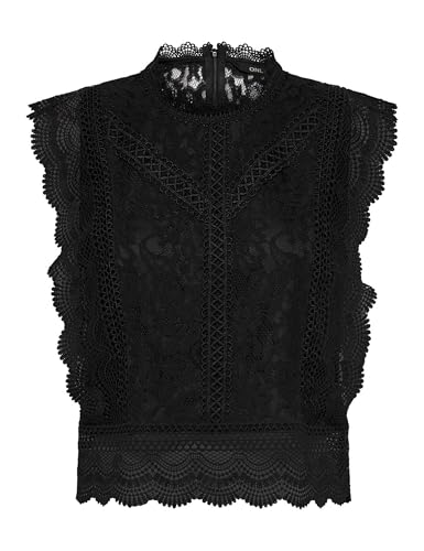 ONLY Damen Onlkaro S/L Lace Top WVN, Schwarz, L ONLY Damen Onlkaro S/L Lace Top WVN, Schwarz, L von ONLY
