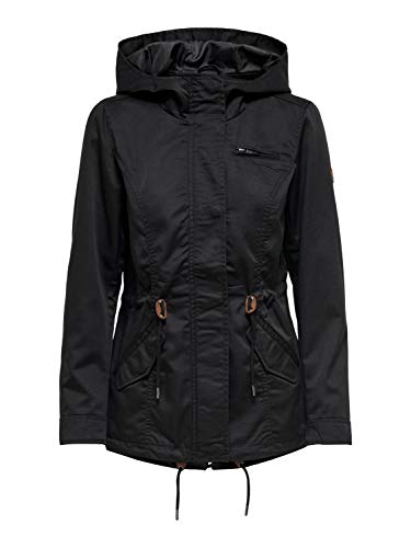 ONLY Damen Übergangs-Jacke OnlLorca Canvas Parka mit Kapuze, Farbe:Schwarz, Größe:S von ONLY