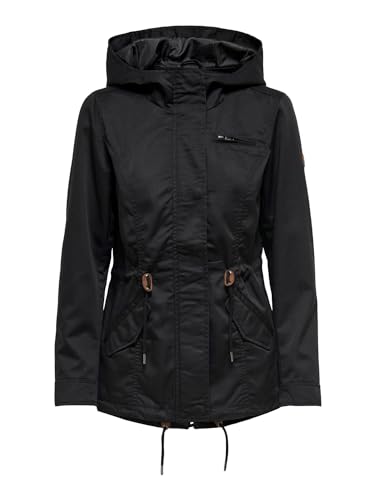 ONLY Damen Übergangs-Jacke OnlLorca Canvas Parka mit Kapuze Einfarbig, Farbe:Schwarz, Größe:S von ONLY