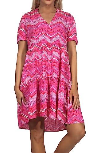 ONLY Damen Viskose Kleid Onlnova Life Thea Sommerkleid mit Alloverprint 15222215 Strawberry Moon 396 Chevron XS von ONLY