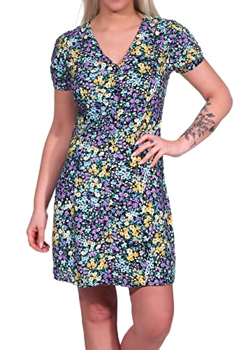 ONLY Damen Viskose Mini Kurzarm-Kleid Onlnova Life S/S Lucy mit Knopfleiste und Alloverprint 15249783 Black: jlo Blossom XS von ONLY