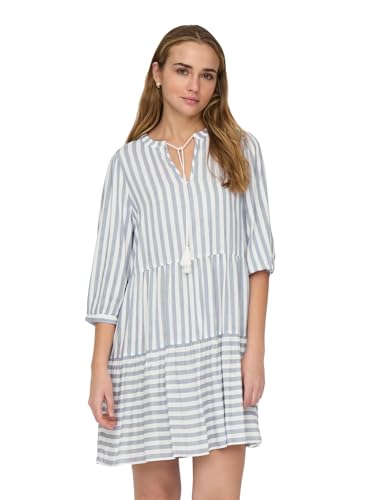 ONLY Damen Onlkaya 3/4 Puff Short Dress WVN Noos, Cloud Dancer/Stripes:Blue Stripe, S von ONLY