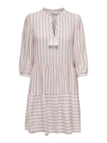 ONLY Damen Viskose Tunika Mini-Kleid ONLKaya 3/4 Puff mit Streifen 15220521 Cloud Dancer Misty Rose Stripe XL von ONLY