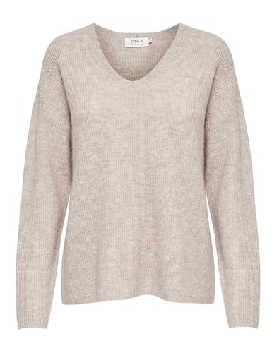 ONLY Damen Warmer Strickpullover | Knitted Basic Stretch Sweater | Langarm V-Ausschnitt Shirt ONLCAMILLA, Farben:Beige, Größe:L von ONLY