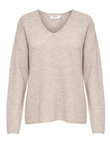 ONLY Damen Warmer Strickpullover | Knitted Basic Stretch Sweater | Langarm V-Ausschnitt Shirt ONLCAMILLA, Farben:Beige, Größe:S von ONLY