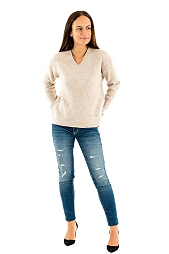 ONLY Damen Warmer Strickpullover | Knitted Basic Stretch Sweater | Langarm V-Ausschnitt Shirt ONLCAMILLA, Farben:Beige, Größe:XL von ONLY