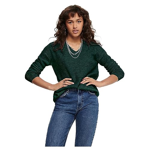 ONLY Damen Warmer Strickpullover Knitted Basic Stretch Sweater Langarm V-Ausschnitt Shirt ONLCAMILLA, Farben:Dunkelgrün,Größe Damen:L von ONLY