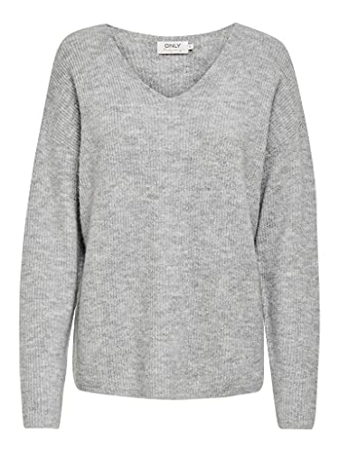 ONLY Damen Warmer Strickpullover | Knitted Basic Stretch Sweater | Langarm V-Ausschnitt Shirt ONLCAMILLA, Farben:Grau, Größe:S von ONLY