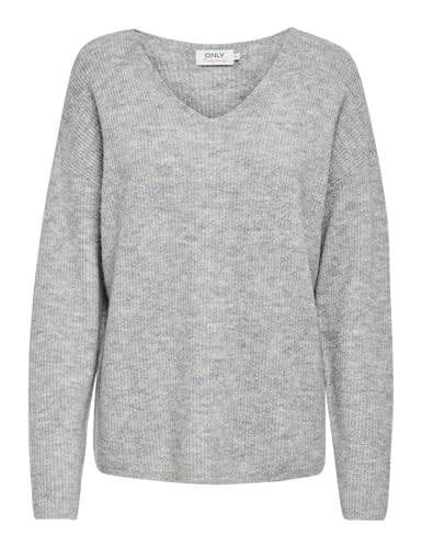 ONLY Damen Warmer Strickpullover | Knitted Basic Stretch Sweater | Langarm V-Ausschnitt Shirt ONLCAMILLA, Farben:Grau, Größe:S von ONLY