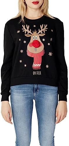 ONLY Damen Weihnachts-Pullover ONLYda Xmas Sweatshirt mit Rentier-Elch-Pailletten-Print 15270956 Black/Rudolph S von ONLY