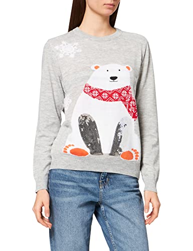 ONLY Damen Weihnachts Strick-Pullover ONLXMas Snow Eisbär Weihnachten 15239702 Light Grey Melange S von ONLY