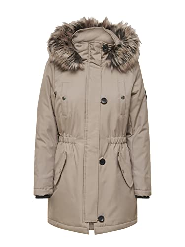 ONLY Damen Winter-Jacke OnlIris einfarbiger Parka Mantel Fellkapuze Winter, Farbe:Beige, Größe:M von ONLY