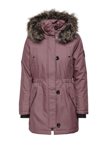 ONLY Damen Winter-Jacke OnlIris einfarbiger Parka Mantel Fellkapuze Winter, Farbe:Rosa, Größe:S von ONLY