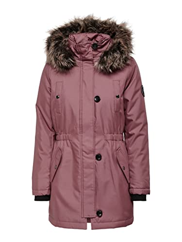 ONLY Damen Winter-Jacke OnlIris einfarbiger Parka Mantel Fellkapuze Winter, Farbe:Rosa, Größe:S von ONLY