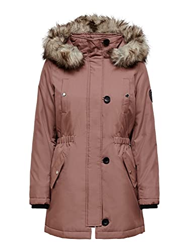 ONLY Damen Winter Mantel onlIris Parka Jacke Fellkapuze (S, Rosa) von ONLY