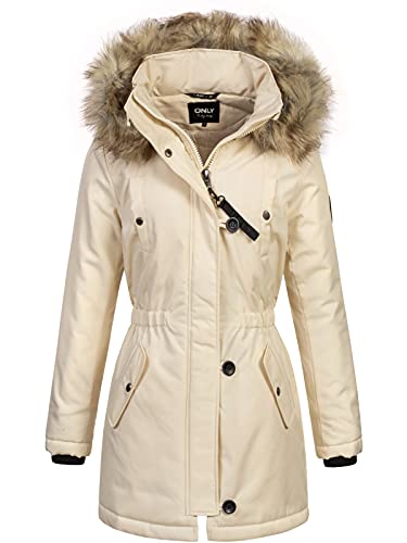 ONLY Damen Winterparka ONLIris Jacke mit Fell-Kapuze 15213755 Eggnog XXL von ONLY