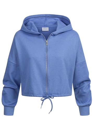 ONLY Damen Zip-Hoodie mit Taillenzug Pullover mit Kapuze Ultramarine blau von ONLY