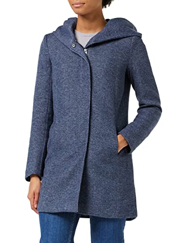 ONLY Damen klassischer Mantel OnlSedona Coat Übergangs-Jacke Kapuze Einfarbig, Farbe:Blau, Größe:L von ONLY