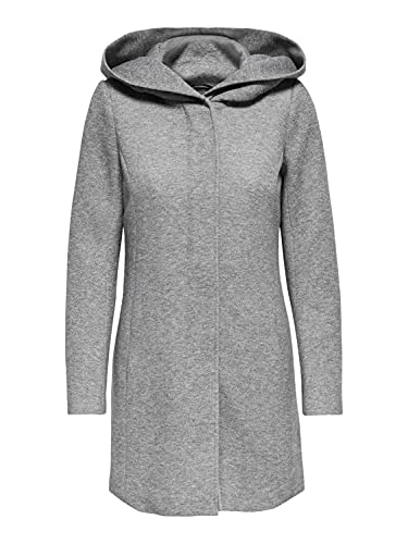 ONLY Damen klassischer Mantel OnlSedona Coat Übergangs-Jacke Kapuze Einfarbig, Farbe:Hellgrau, Größe:S, Aschgrau von ONLY