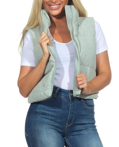 ONLY Damen kurze Cord-Steppweste ONLElsie Cordoroy Puffer Waistcoat Cordweste 15338161 Aqua Gray XL von ONLY