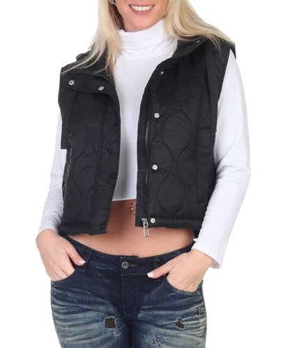 ONLY Damen kurze Steppweste mit Kapuze ONLValentina Quilted Waistcoat 15315383 Black L von ONLY