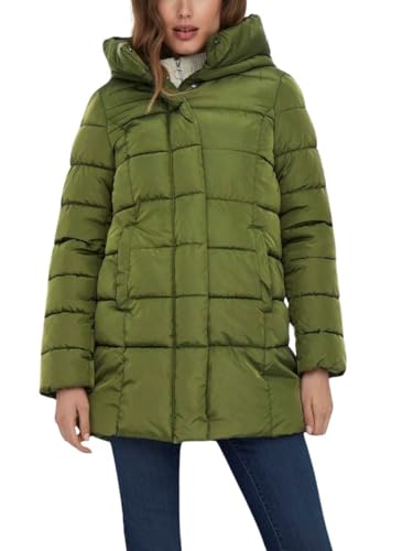 ONLY Damen Steppmantel ONLLina Puffer Coat lange Jacke mit Kapuze 15304782 Winter Moss XS von ONLY