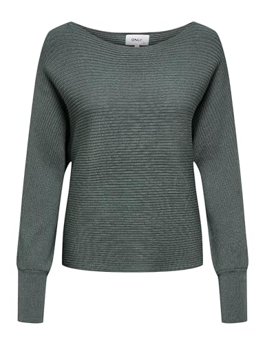 ONLY Damen Kurzer Strickpullover | Knitted Basic Stretch Sweater | Langarm Shirt U-Boot ONLADALINE, Farben:Grün, Größe:L von ONLY