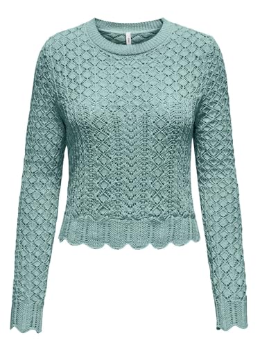 ONLY Damen kurzer Strickpullover ONLSaga Life Leichter Pulli mit Muschelsaum 15339668 Gray Mist XL von ONLY