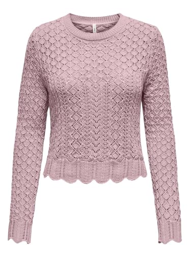 ONLY Damen kurzer Strickpullover ONLSaga Life Leichter Pulli mit Muschelsaum 15339668 Violet Ice XL von ONLY