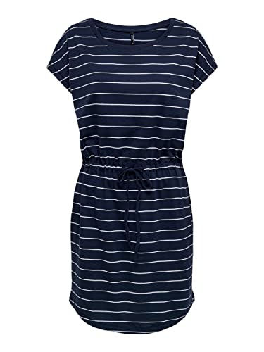 ONLY Damen kurzes T-Shirt-Kleid OnlMay Sommer-Kleid Kurz-Arm Print, Farbe:Blau weiß gestreift, Größe:L von ONLY