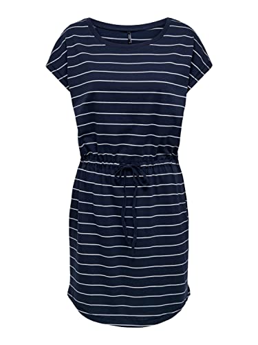 ONLY Damen kurzes T-Shirt-Kleid OnlMay Sommer-Kleid Kurz-Arm Print, Farbe:Blau weiß gestreift, Größe:M von ONLY