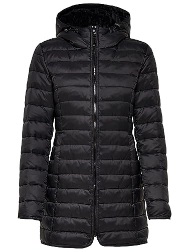 ONLY Damen langer Stepp-Mantel OnlTahoe Oversize Übergangs-Jacke Kapuze, Farbe:Schwarz, Größe:XXL von ONLY
