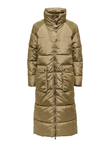ONLY Damen long Puffer-Mantel OnlNora gesteppt Winter-Jacke lang, Farbe:Hellbraun, Größe:L von ONLY