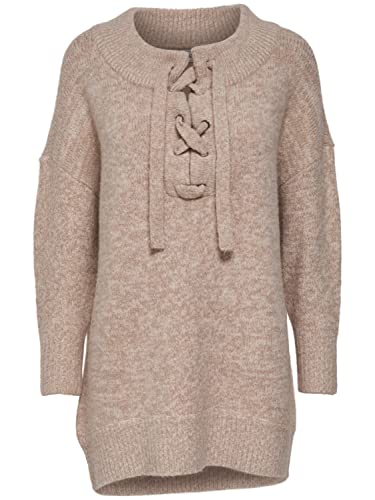 ONLY Damen onlLAGOS L/S Long LACE UP KNT Pullover, Weiß (Cloud Dancer Detail:W. Cameo Rose/Simply Taupe), 36 (Herstellergröße: S) von ONLY