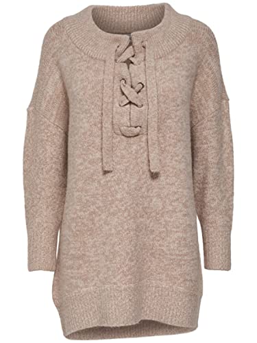 ONLY Damen onlLAGOS L/S Long LACE UP KNT Pullover, Weiß (Cloud Dancer Detail:W. Cameo Rose/Simply Taupe), 40 (Herstellergröße: L) von ONLY