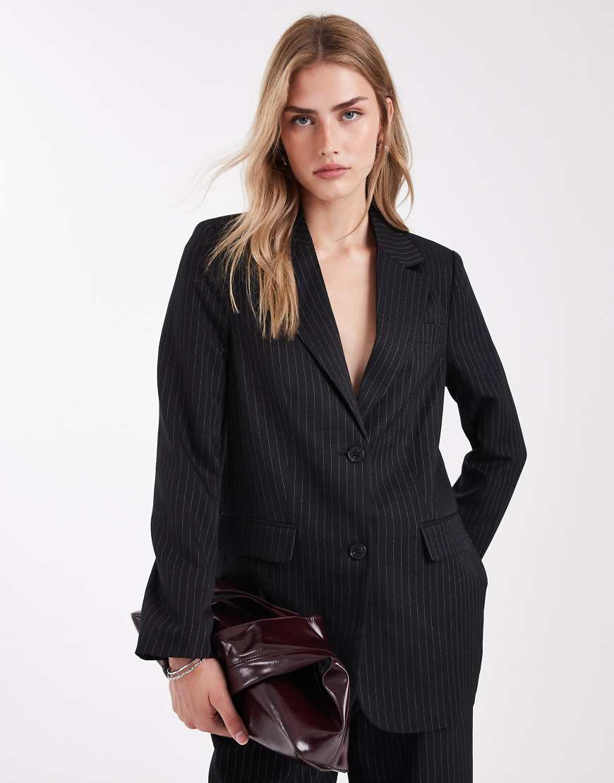 ONLY - Einreihiger Oversize-Blazer in Schwarz mit Nadelstreifen, Kombiteil von ONLY