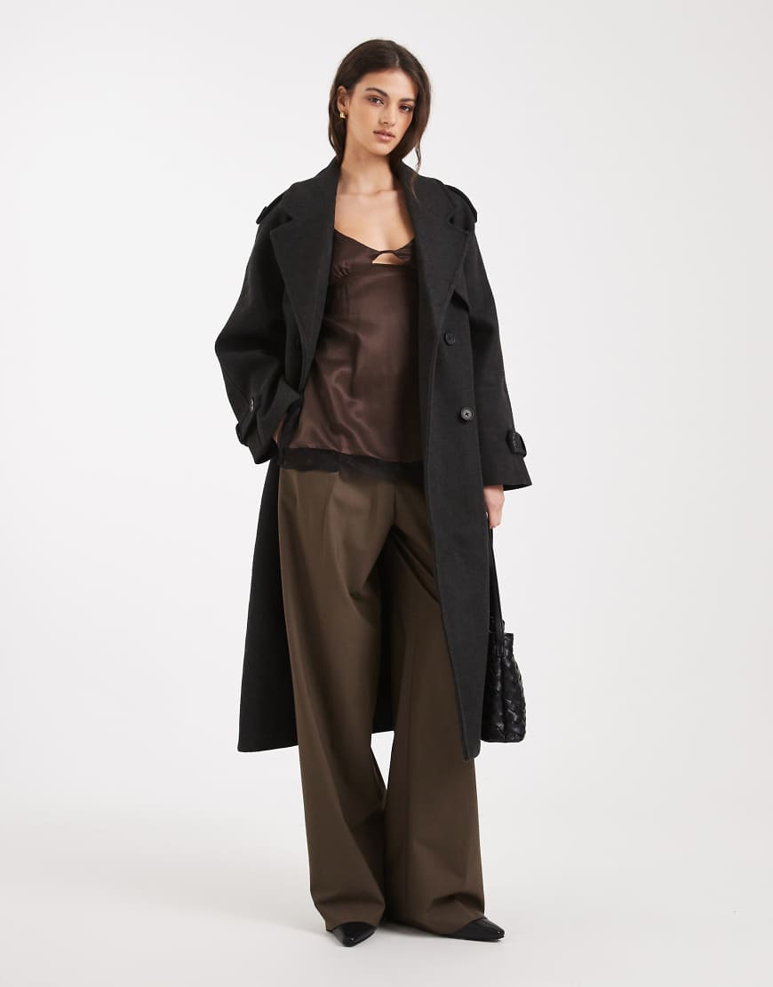 ONLY - Eleganter Mantel in Dunkelgrau mit Gürtel von ONLY