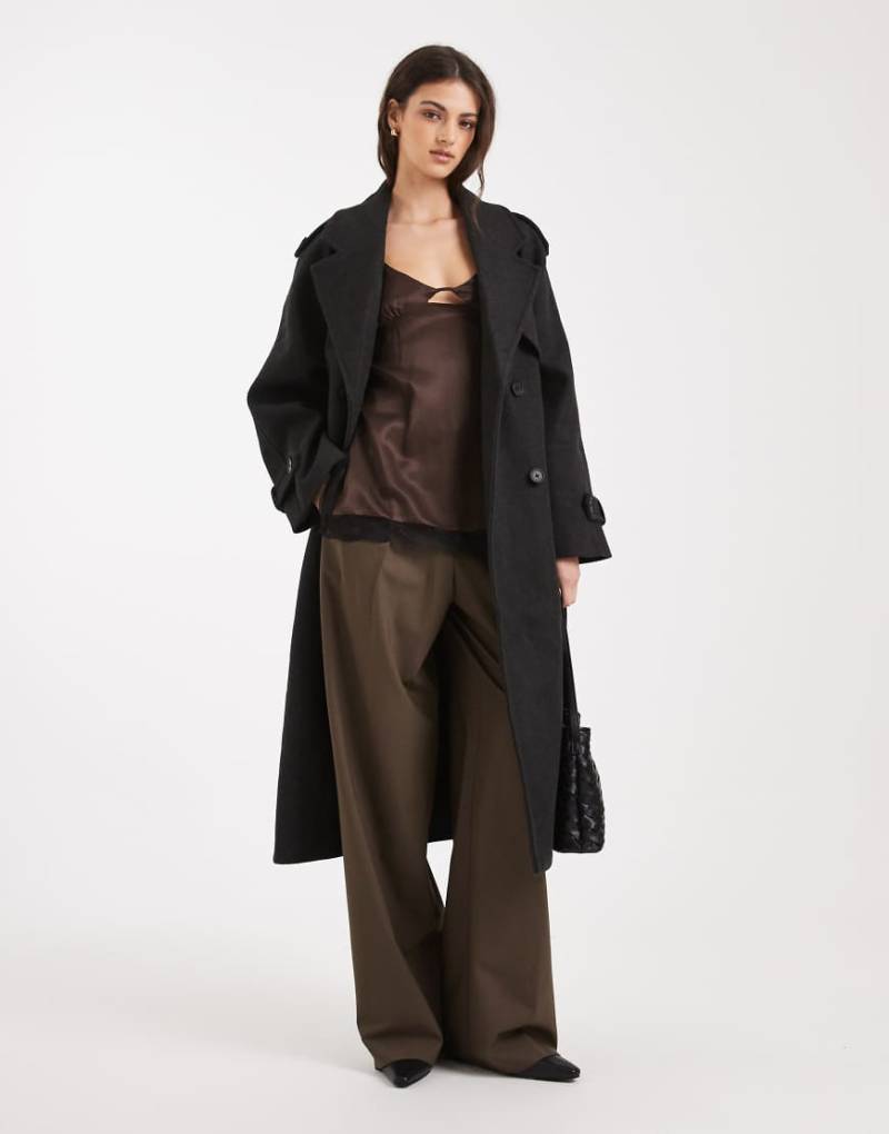 ONLY - Eleganter Mantel in Dunkelgrau mit Gürtel von ONLY