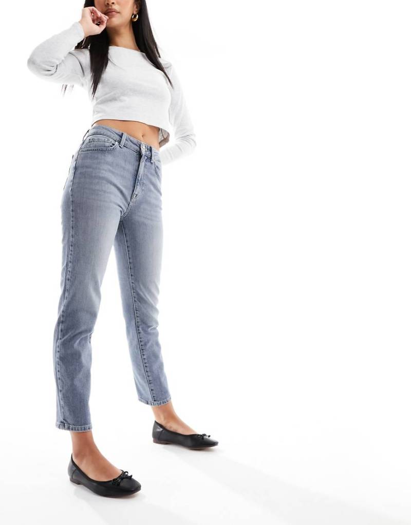 ONLY - Emily - Gerade geschnittene Stretch-Jeans in graublauer Waschung mit hohem Bund von ONLY
