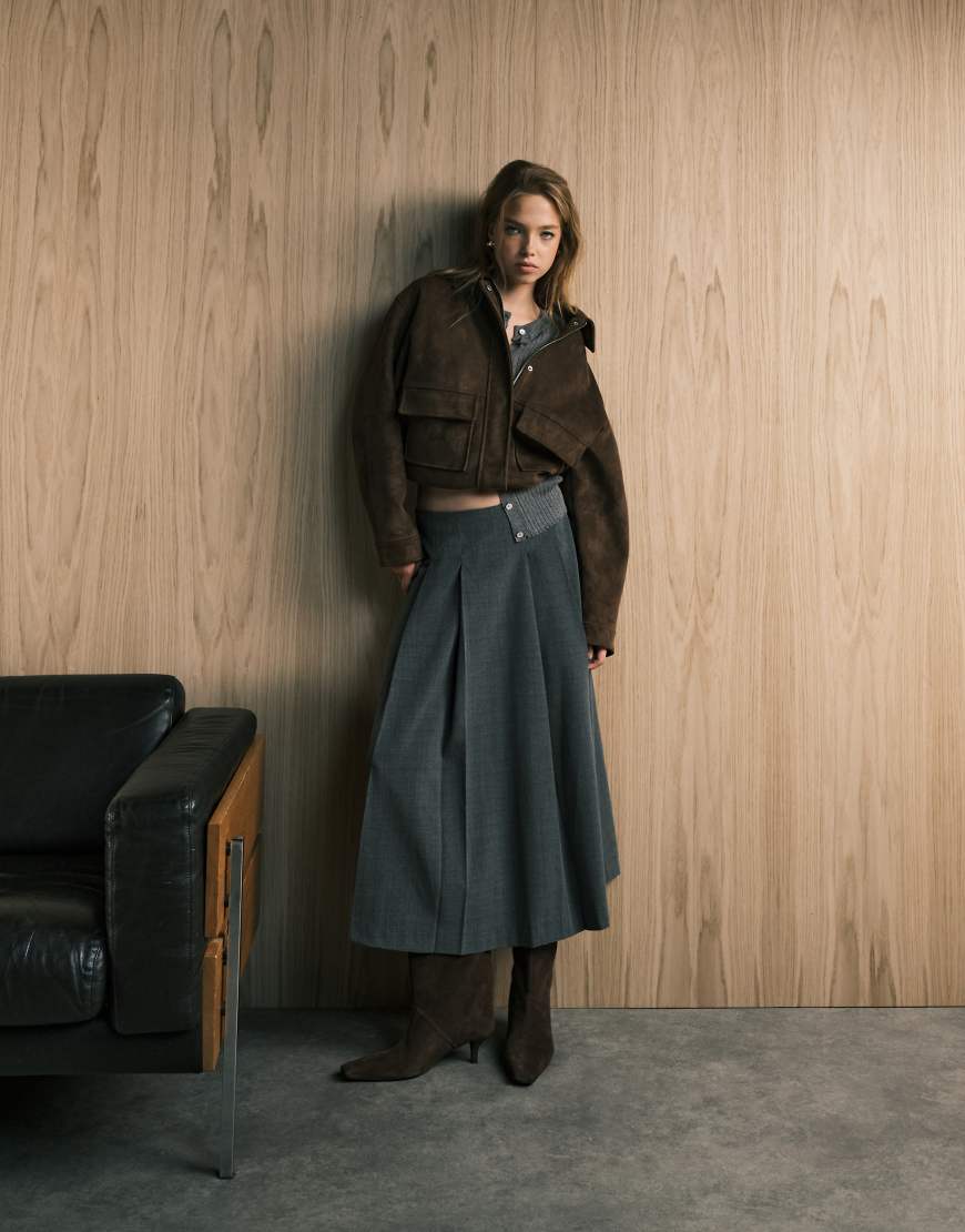 ONLY - Faltenrock in kariertem Grau mit A-Linien-Schnitt von ONLY