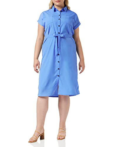 ONLY Damen Blusenkleid mit Bindegürtel | Lockeres Midi Kurzarm Tunika Dress | Knopfleiste ONLHANNOVER, Farben:Blau, Größe:36 von ONLY
