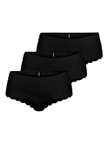 ONLY Damen Spitzen Slips | 3-er Stück Pack Low Hipster Unterhosen | Nahtlose Unterwäsche Panty ONLCHLOE, Farben:Schwarz, Größe:L von ONLY