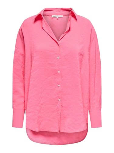 ONLY Damen Onlzazima L/S Loose Shirt WVN Oversize-Hemd Mit Knopfverschluss Und Längerem Rückenausschnitt, Pink Carnation, Small von ONLY