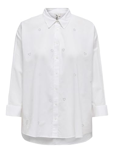 ONLY Damen Onlnew Lina Grace Ls Emb Shirt Noos WVN Knopfverschluss Box Fit Hemd Mit Langen Ärmeln, Bright White, Medium von ONLY