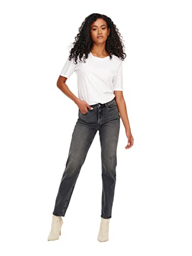 Damen ONLY Stretch Ankle Jeans | Gerade ONLEMILY High Waist Hose | Classic Design Denim Straight Pants, Farben:Grau, Größe:25W / 30L von ONLY